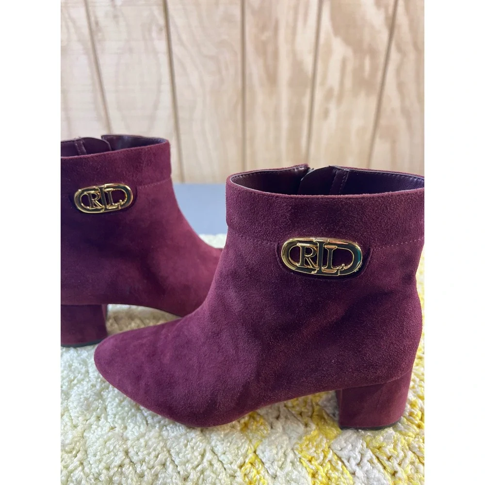 BOHO‎ Ralph Lauren Burgundy Suede Block Heel Ankle Boots Women's Size 7B Wynne